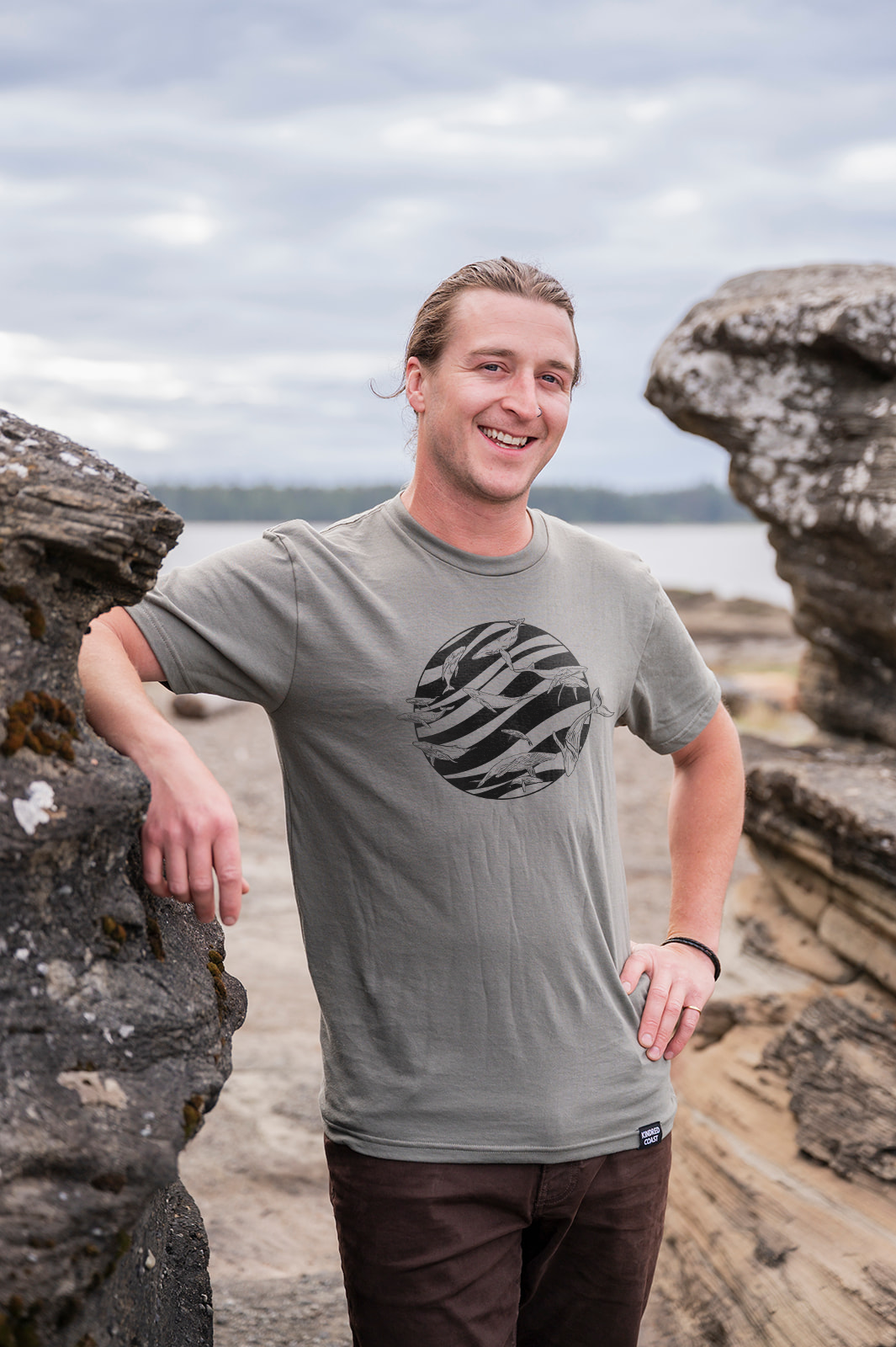 FLOCK OF WHALES - Unisex Organic Cotton Tee - Sage Grey